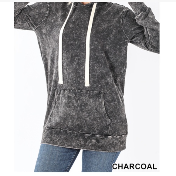 Mineral Wash Full Zip Drawstring Hoodie